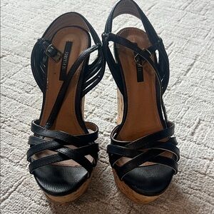 Forever 21 Black Strappy Wedges